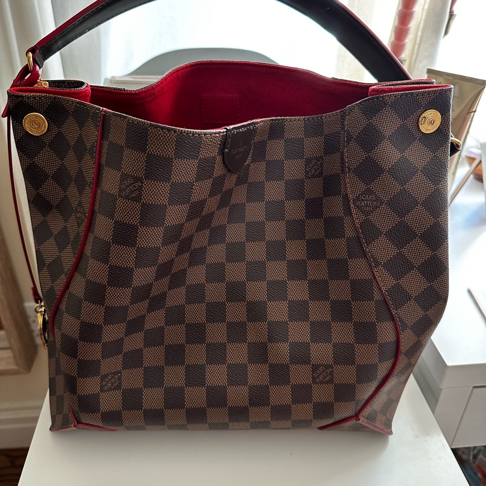 Designer Checkered Brown and Red Tote Bag
